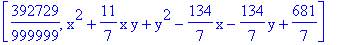 [392729/999999, x^2+11/7*x*y+y^2-134/7*x-134/7*y+681/7]